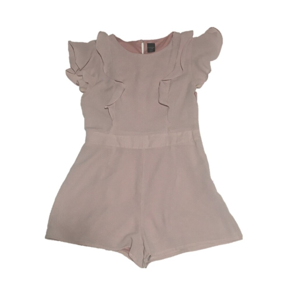 Ethereal romper Womens Small blush pink ruffle button back keyhole lined chiffon